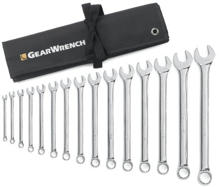 GEARWRENCH 81918 Lot de 15 clés mixtes longues à 12 pans, avec rouleau à outils, SAE