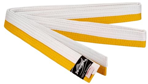 Ju-Sports Budogürtel - weiß/gelb, Baumwolle I Kampfsport Gürtel Für Budo-Sportarten, Judo, Karate uvm. I Ca. 4 cm breiter Martial Arts Gürtel I 260 cm