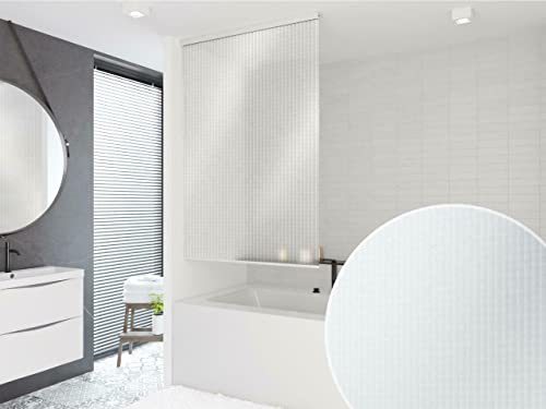 HALB-KASSETTEN DUSCHROLLO 60 cm BREIT 3D OPTIK MOSAIK TRANSPARENT DUSCHVORHANG 60x240 CM! SHOWER ROLLO CURTAIN