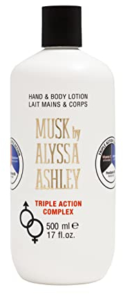 Alyssa Ashley - Crema Corpo e Mani al Muschio, Lozione Musk, Tripla Azione Idratante, Emolliente e Tonificante, Ideale per Secchezza della Pelle - 500 ml