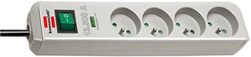 Brennenstuhl Eco-Line Trennleiste 4 Steckdosen mit Durchbruchschutz (Steckdosenleiste mit erhöhtem Kontaktschutz, Auslöser und Kabel 1,5m) lichtgrau