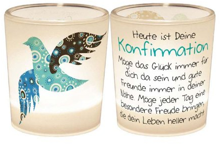 La Vida 1010541710 Teelichtglas 6x6cm Heute ist deine Konfirmation Geschenk Deko KERZE