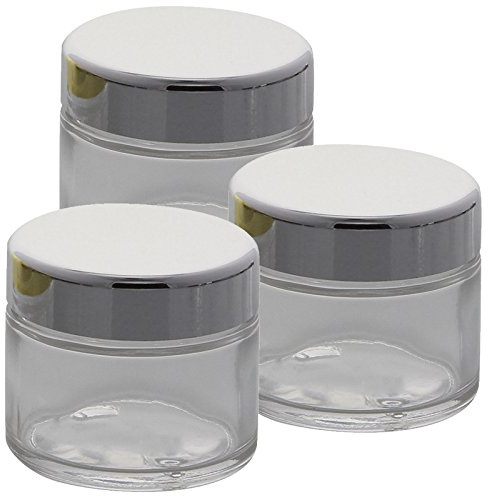 Klar Glas-Tiegel 50ml mit Silber Deckel, Leere Kosmetex Glas Creme-Dose, Kosmetik-Dose aus Klarglas, Klar - Silber, 3 Stück