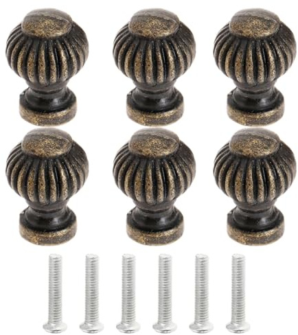 Dophee 6PCS Vintage Cabinet Knobs, Antique Brass Round Pumpkin Knobs Kitchen Cupboard Handles for TV Bathroom Cabinets Wardrobes Jewelry Box