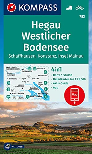 KOMPASS Wanderkarte 783 Hegau Westlicher Bodensee, Schaffhausen, Konstanz, Insel Mainau 1:50.000: 4in1 Wanderkarte mit Aktiv Guide und Detailkarten ... Verwendung in der KOMPASS-App. Fahrradfahren.