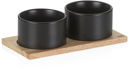 kela serving bowl set 3pcs GUNTEN, cuencos de cerámica con plato para servir, redondo, fondue dip bowls set negro