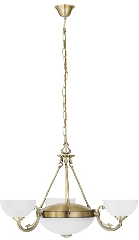 EGLO Pendelleuchte Savoy, 5 flammige Hängelampe Vintage, Rustikal | Hängeleuchte aus brüniertem Metallguss, satiniertem Glas in Weiß, Esstischlampe, Wohnzimmerlampe hängend mit E14 und E27