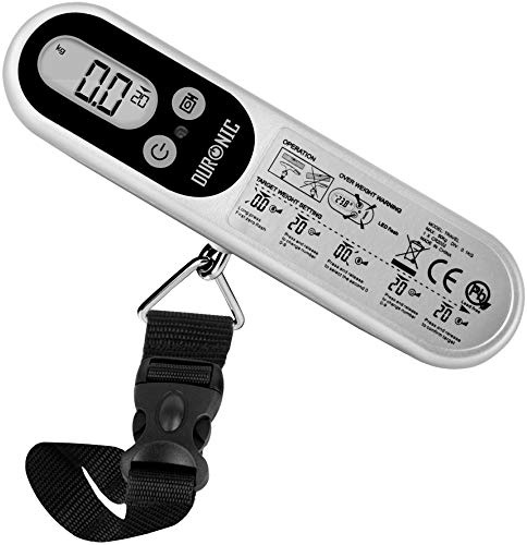 Duronic LS1014 Báscula para Equipaje Digital Ergonómica | Pantalla LCD | Hasta 50 kg | Para Maletas | Correa de nailon y Pesaje Instantaneo | Balanza Ergonómica | Mochila de Viaje Pesca | Color Negro