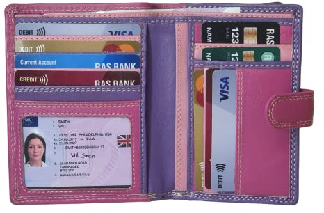 STARHIDE Multicoloured Womens Purse, RFID Blocking Compact Wallet with Extra Card Capacity, Soft Genuine Leather Medium Purse with Zip Around Coin Pocket 5535