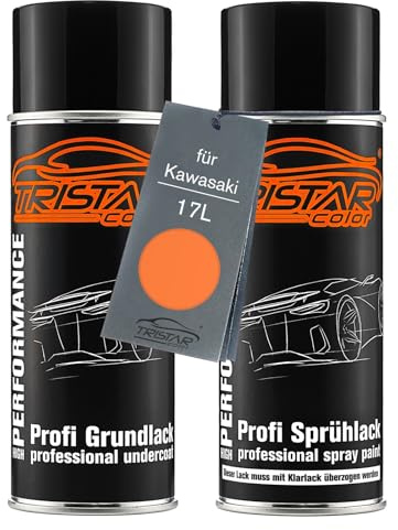 TRISTARcolor Motorcykellack Sprayburkset för Kawasaki 17L Candy Burnt Orange Metallic Baslack Baslack Sprayburk 400 ml