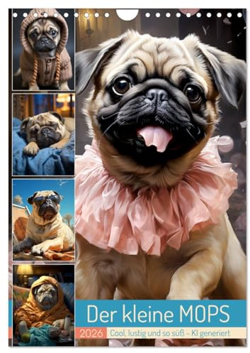 Der kleine Mops (Wandkalender 2026 DIN A4 hoch), CALVENDO Monatskalender: Coole und lustige Bilder mit dem kleinen Mops - KI generiert (CALVENDO Tiere)