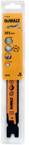 DeWalt DT2410-QZ - Hoja de sierra sable HCS, longitud: 203mm, paso de diente: 2.5-4mm, hoja Progressor para corte en madera de construcción (6mm - 150mm), aglomerado y MDF (6mm - 60mm), contrachapado, plástico (6mm - 150mm), paneles de madera (hasta 175mm)