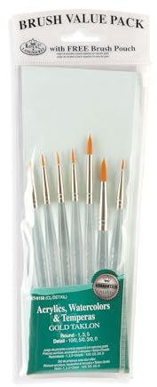 Royal & Langnickel RSET-9158 Royal Zip N' Close Gold Taklon Clear Acrylic Handle Detail Brush Set, 10.5 x 3.9 x 0.5, Multicolor, 7-Piece