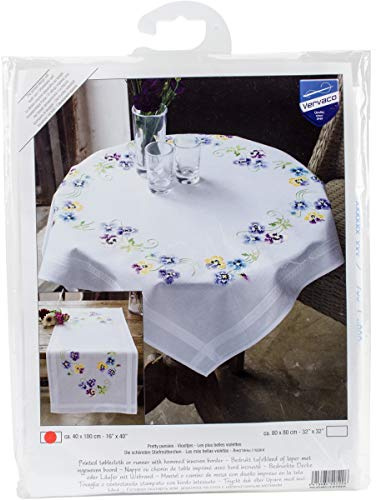 VERVACO Stickpackung Kreuzstich Set Vorgedruckt Tischläufer Schönsten Stiefmütterchen Stickdecken Vorgezeichnet DIY Basteln Kreativ Stickläufer zum Selbersticken 40 x 100 cm Stickset