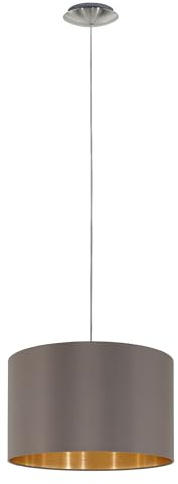 Eglo Lámpara colgante Maserlo, lámpara de techo tapizado de 1 foco, lámpara colgante de acero y tela, color níquel mate, cappuccino, oro, portalámparas E27, diámetro 38 cm