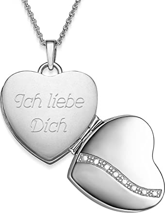 Herz Medaillon zum Öffnen mit Bild Silber 925 Damen, Amulett Anhänger | Medallion Aufklappbar, Foto-Service & Ich liebe Dich-Gravur, Geschenk Frauen