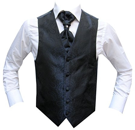 MMUGA Hochzeitwesten Set mit Plastron Dunkelblau 54