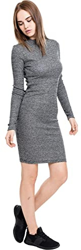 Urban Classics Ladies Rib Dress Donna Miniabito Carbone M 51% Viscosa, 45% Poliestere. 4% elasthane