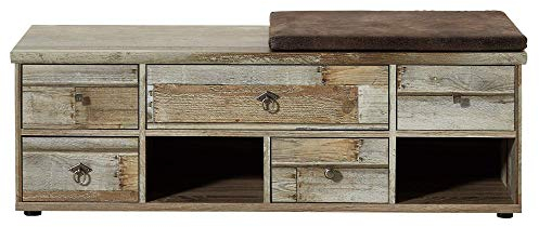 Stella Trading Bonanza Vintage Schuhbank mit Sitzfläche in Driftwood Optik - bequeme Retro Sitzbank mit Stauraum für Ihren Flur - 130 x 47 x 40 cm (B/H/T)