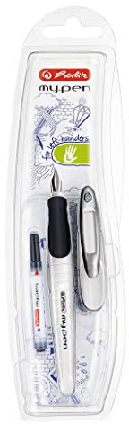 Herlitz, Schulfüllhalter (inkl. Patrone) -Für Linkshänder (weiß/schwarz, Linkshänder)