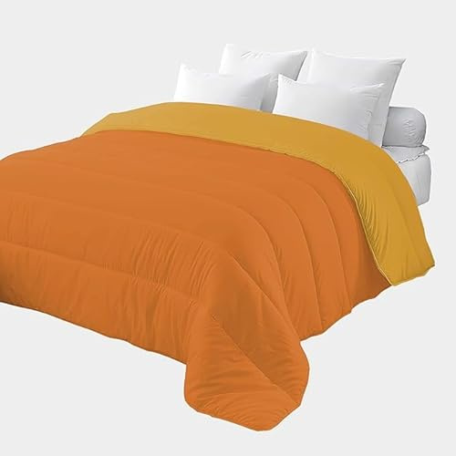 Corredocasa Piumone Letto 4 Stagioni, Piumino Autunnale e Invernale con Imbottitura 350 gr. Coperta Trapunta Tinta Unita Double Face Morbida in Microfibra Made in Italy Arancio/Giallo