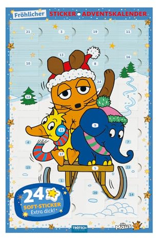 TRÖTSCH - Sticker-Adventskalender Die Maus  - Weihnachtskalender mit 24 niedlichen Soft-Stickern: Adventskalender mit Adventsstickern zum Dekorieren von Basteleien, Geschenken uvm.