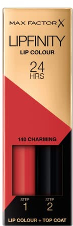 Max Factor Lipfinity Lip Colour Charming 140 – Kussechter Lippenstift mit 24h Halt ohne auszutrocknen, mit intensiver Farbabgabe, präzisem Applikator & intensiv pflegendem Gloss-Top Coat
