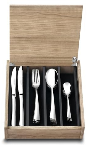 ALBERT DE THIERS A0819998 - Cubertería de 48 piezas - Colección Elegance - Servicio para 12 personas - Acero inoxidable - Acabado pulido espejo - Caja de madera - 3,80 kg