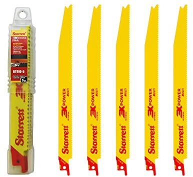 Starrett Multi Purpose Reciprocating Saw Blade - 5 Pieces BT910-5 Bi-Metal 225 mm/9 Inch 10TPI Unified Shank - Compatible with Bosch Dewalt Makita & Many Others