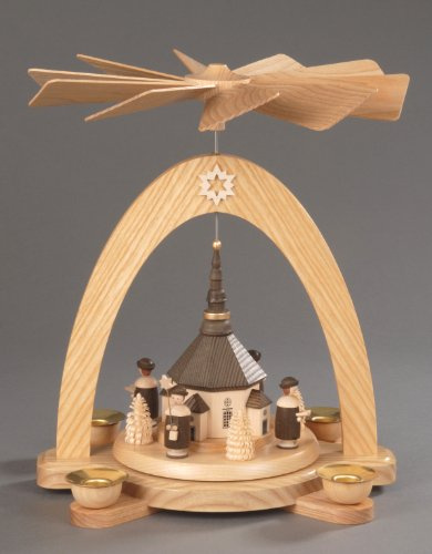 Albin Preißler - Seiffener Kunsthandwerk - Pyramide, natur - Seiffener Kirche mit Kurrende
