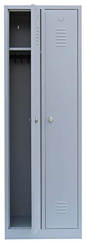 Lüllmann 2er Spind Grau 180x60x50cm Stahl-Kleiderspind 2-türig 510120 | Komplett montiert, Personalraum, Garderobenschrank, Spindschrank