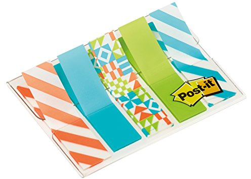 Post-it Index Mini 684-GEO5, 5 x 20 durchgefärbte Haftstreifen im Etui, Geo Collection, Mehrfarbig, Standard - 11,9 x 43,2 mm