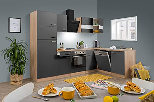 Respekta Merle Küchenzeile, Holzwerkstoff, Grau, 280 cm