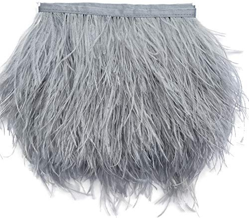 Sowder Straußenfeder-Borte, Fransen mit Satinband, für Kleidung, Kostüme, Nähen, Dekoration, 183 cm hellgrau