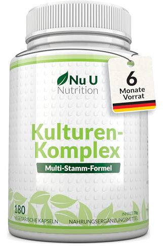 Kulturen Komplex Probiotika Darmsanierung - 180 Kapseln - 6 Monate Vorrat - Hochdosierte BacterienKulturen mit Lactobacillus Acidophilus & Bifidobacterium - Nu U Nutrition