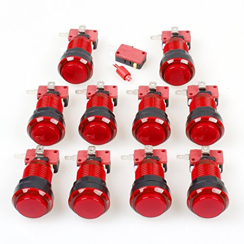 EG STARTS 10x nuevo Arcade Botones 30mm LED Color completo botón pulsador con interruptor micro para arcade máquina Mame Jamma PC juegos multicada piezas (rojo)