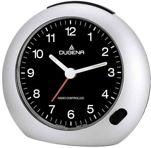 DUGENA Quarzwecker 4460384, schwarz, lautlos, mit Weckzeiger, Weckwiederholung, Zifferblattblattbeleuchtung, Crescendo
