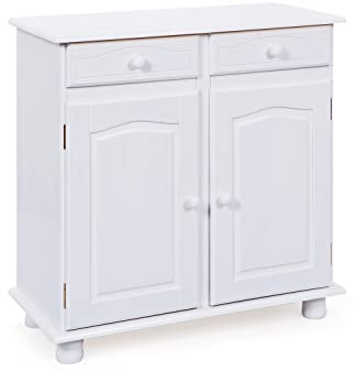 Inter Link – Landhausstil Kommode – Sideboard – Sideboard Buffet – Landhausstil – Beistellschrank - Kiefer massiv – 2 Türen – 2 Schubladen – Weiß lackiert - Lovi