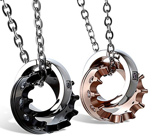 JewelryWe Schmuck Freundschaftsketten Krone Ring Edelstahl Partner-Anhänger mit 45cm und 54cm Kette, Halskette für Damen & Herren, Gold Schwarz Silber, kostenlos Gravur