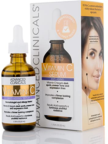 Advanced Clinicals Advanced Clinicals Vitamin C Anti-Aging Serum For Dark Spots, Uneven Skin Tone, Crows Feet And Expression Lines. 1.75 Fl Oz.