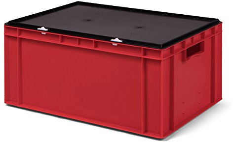 1a-TopStore Transport-Stapelbox rot, mit schwarzem Verschlußdeckel, 600x400x281 mm (LxBxH)