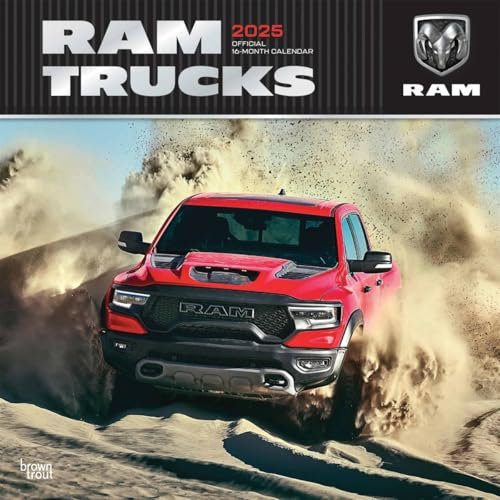 Ram Trucks OFFICIAL | 2025 12 x 24 Inch Monthly Square Wall Calendar | Foil Stamped Cover | Plastic-Free | BrownTrout | American Cars Stellantis