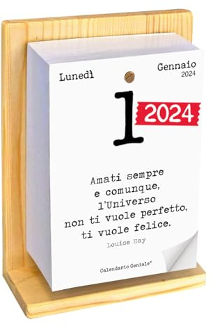 Calendario Geniale 2024. L'Originale. Supporto Legno di Abete Naturale Biologico. Idea Regalo. Il Primo con Bonus digitali. Leggi ogni giorno una frase e il pensiero Filosofico. Calendario con scatola