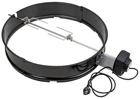 Cook>it® Drehspieß für Kugelgrill Ø57 cm – Komplettset mit emailliertem Stahlring, Edelstahlspieß & 230V Motor, Schwarz/Silber