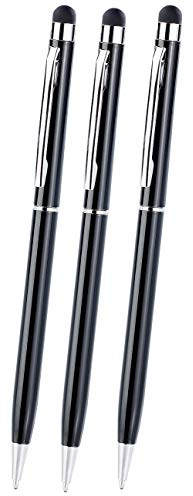 Callstel Touchpen: 3er-Set 2in1-Kugelschreiber und Touchscreen-Stift, extra-dünn, schwarz (Kugelschreiber mit Gummispitze, Touchstifte, Kugelschreiberminen)