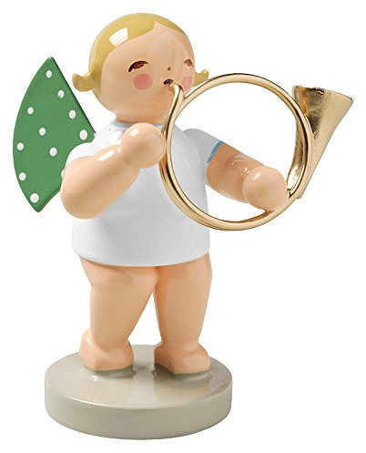 Wendt & Kuhn Grunhainichen Engel Basshorn Figur handbemalt
