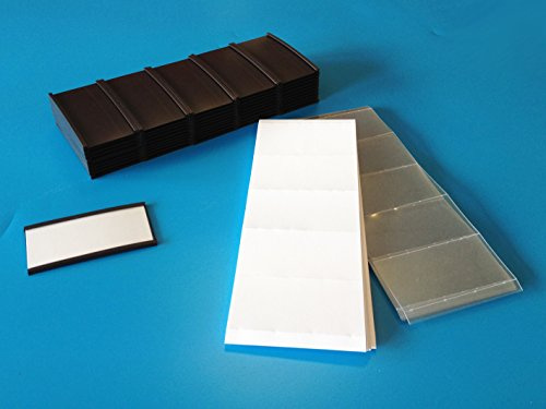 100 Stück magnetische C-Profil Etikettenhalter 40 mm hoch x 75 mm lang mit Kartonstreifen und PVC-Klar-Streifen