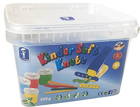 Feuchtmann 628.0544 - Kinder Soft Knete Knetpresse, 4 Dosen mit je 150 g, Knetpresse mit 2 Schablonen, 4 x Modellierwerkzeug