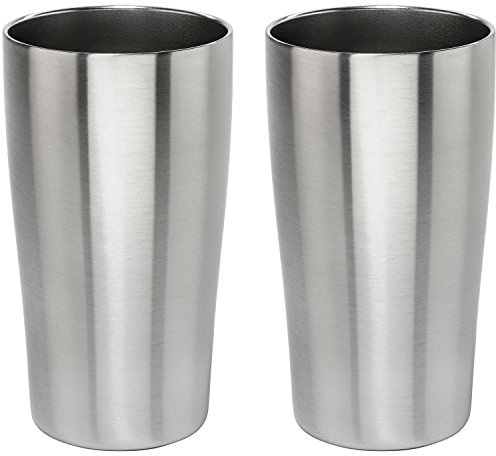 Stainless Vacuum Insulated Beer Tumbler - 16oz Pub Pint Glass by Lancaster Steel, set of 2