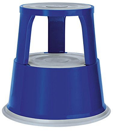 WEDO Metall-Rollhocker mit 2 Trittflächen – stabiler Tritthocker aus Metall, TÜV/GS geprüft, rutschfest, hohe Tragkraft, ideal für Büro, Lager & Haushalt – blau (RAL 5002)